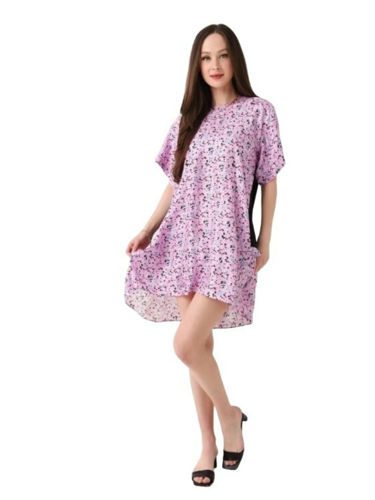 Brogger $715 Silk Mixed Media Floral High Low Shift Mini Lily Dress Sz Small Nwt